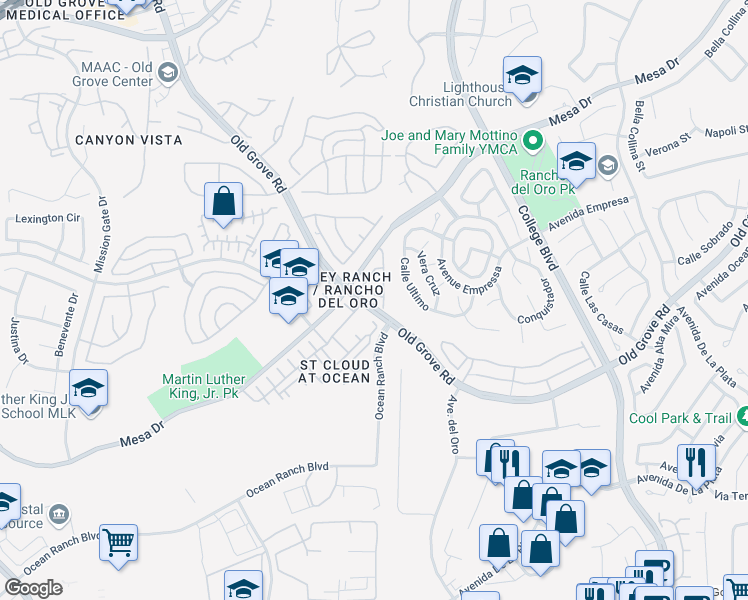 map of restaurants, bars, coffee shops, grocery stores, and more near 508 Dakota Way in Oceanside