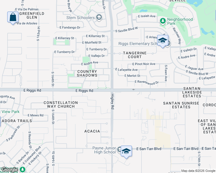 map of restaurants, bars, coffee shops, grocery stores, and more near 7171 South Balboa Court in Gilbert
