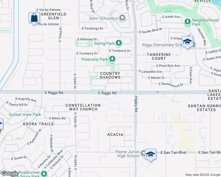 map of restaurants, bars, coffee shops, grocery stores, and more near 7172 South Banning Court in Gilbert