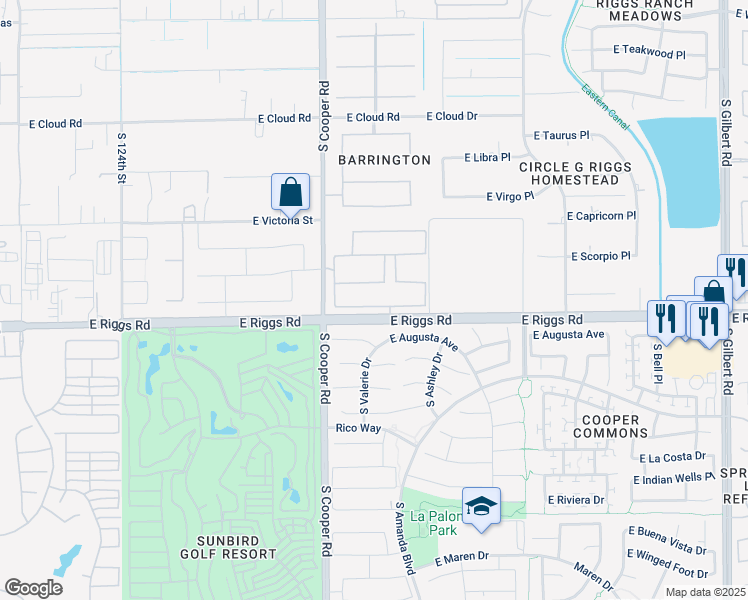 map of restaurants, bars, coffee shops, grocery stores, and more near 2116 Sagittarius Place in Chandler