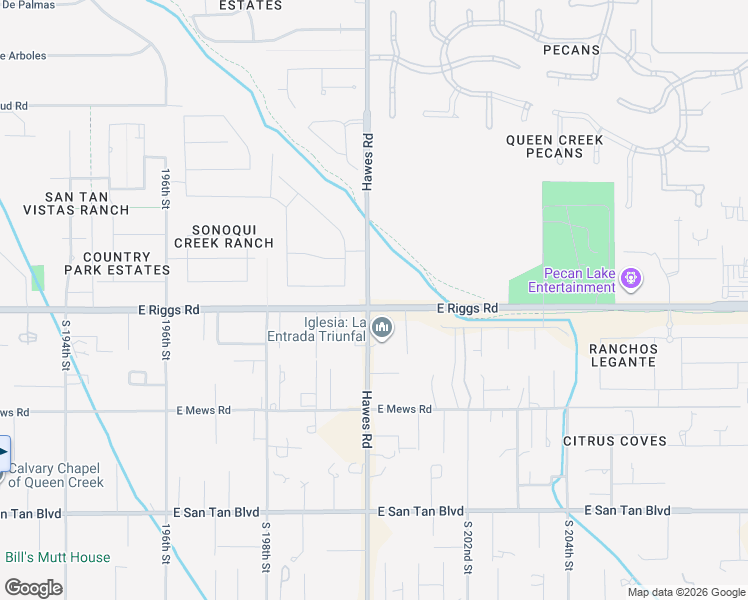 map of restaurants, bars, coffee shops, grocery stores, and more near 20094 East Riggs Road in Queen Creek