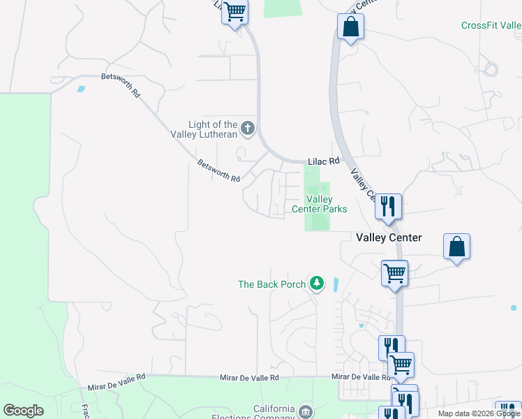 map of restaurants, bars, coffee shops, grocery stores, and more near 13305 Cultivate Court in Valley Center