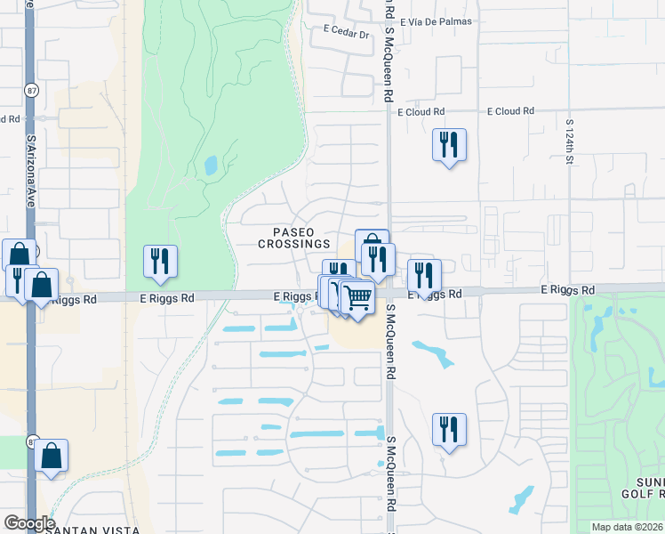 map of restaurants, bars, coffee shops, grocery stores, and more near 884 East Sagittarius Place in Chandler