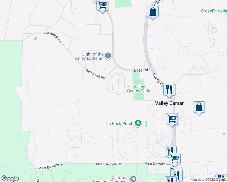 map of restaurants, bars, coffee shops, grocery stores, and more near 13305 Cultivate Court in Valley Center