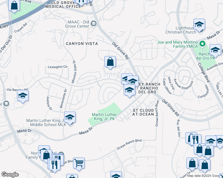 map of restaurants, bars, coffee shops, grocery stores, and more near 426 Calle Corazon in Oceanside
