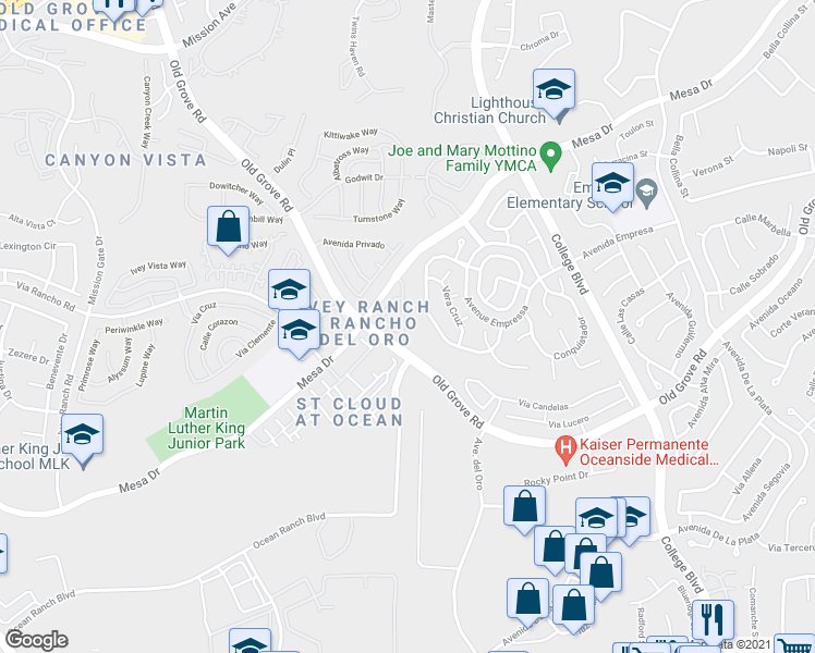 map of restaurants, bars, coffee shops, grocery stores, and more near 468 Dakota Way in Oceanside