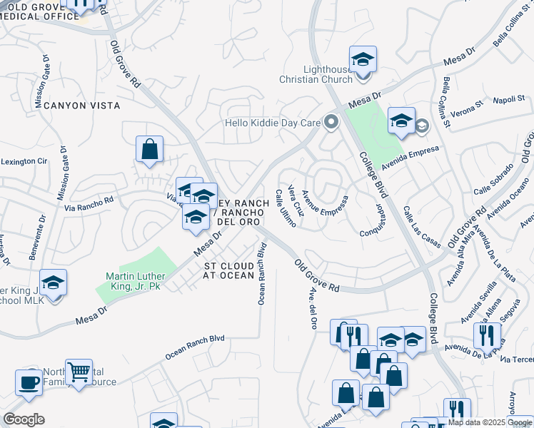 map of restaurants, bars, coffee shops, grocery stores, and more near 468 Dakota Way in Oceanside