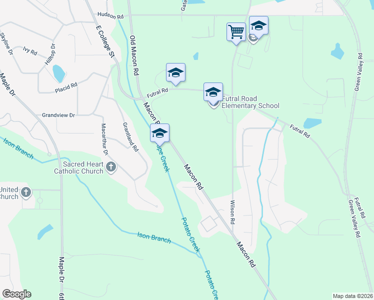 map of restaurants, bars, coffee shops, grocery stores, and more near 1471 Macon Road in Griffin