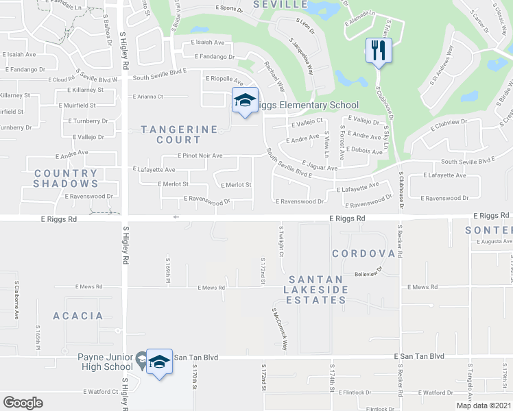 map of restaurants, bars, coffee shops, grocery stores, and more near 7163 South Fawn Court in Gilbert