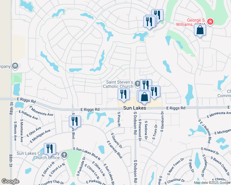 map of restaurants, bars, coffee shops, grocery stores, and more near 9421 East Nacoma Drive in Sun Lakes