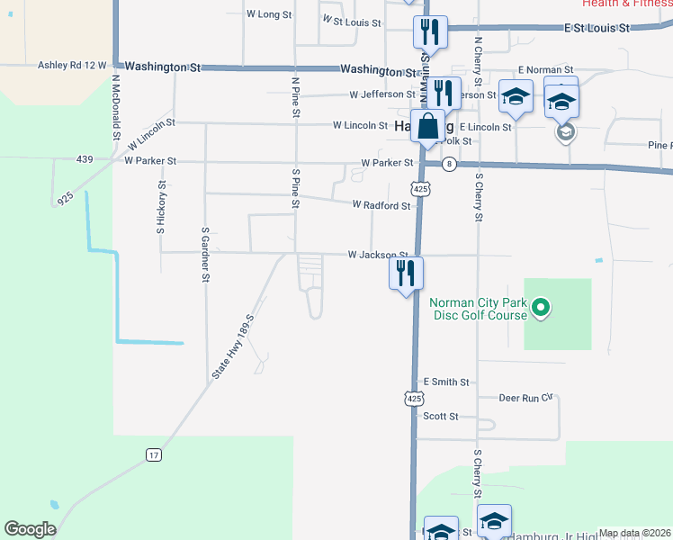map of restaurants, bars, coffee shops, grocery stores, and more near 306 West Jackson Street in Hamburg