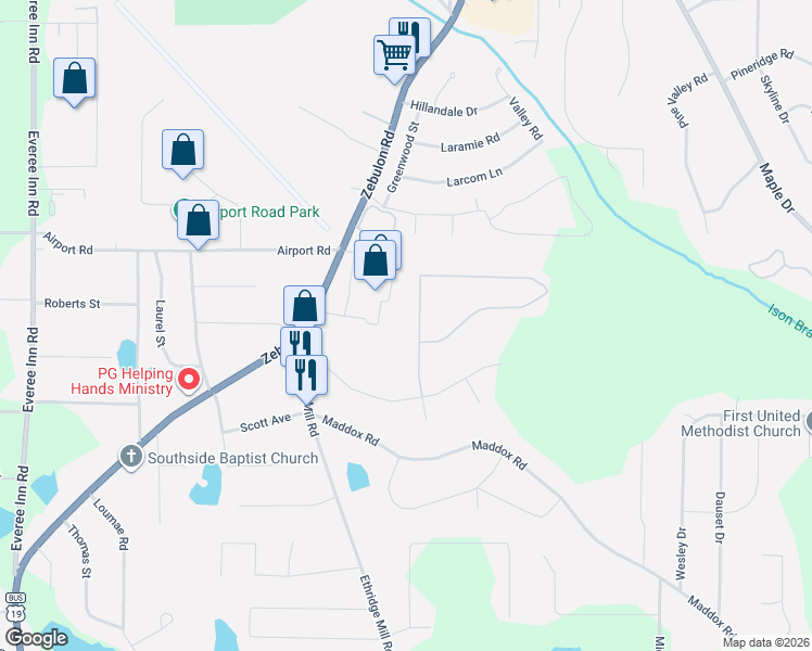 map of restaurants, bars, coffee shops, grocery stores, and more near 1084 Cold Water Drive in Griffin