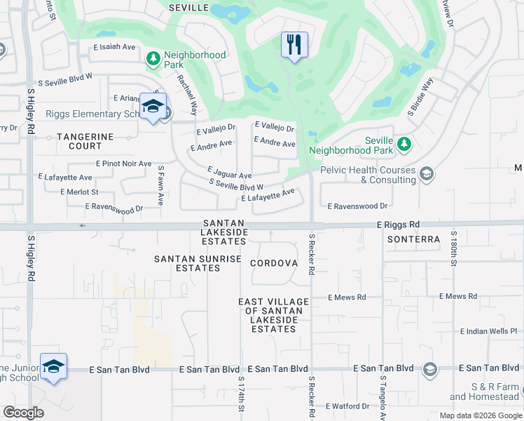 map of restaurants, bars, coffee shops, grocery stores, and more near 3841 East Lafayette Avenue in Gilbert