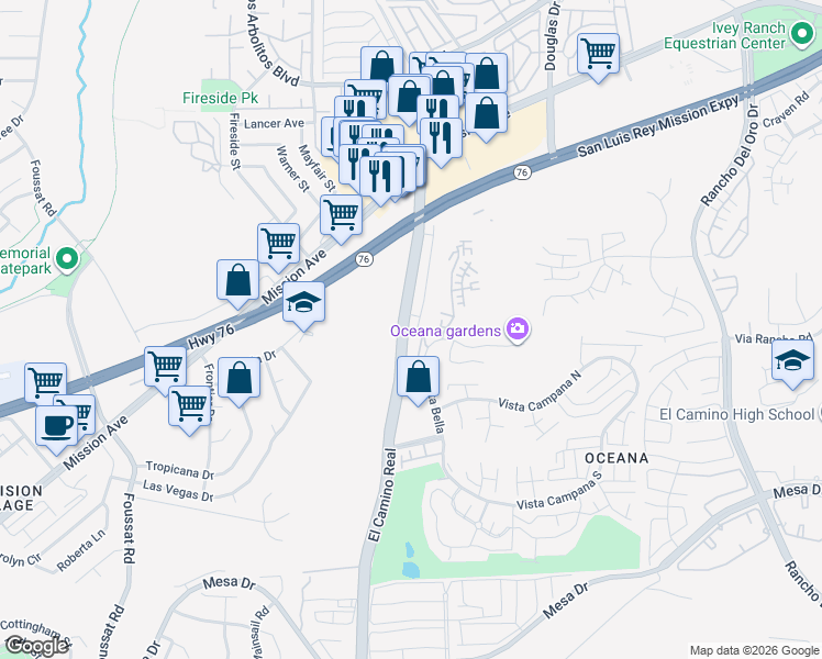 map of restaurants, bars, coffee shops, grocery stores, and more near 336 South El Camino Real in Oceanside