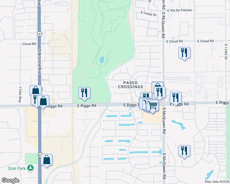 map of restaurants, bars, coffee shops, grocery stores, and more near 714 East Gemini Place in Chandler