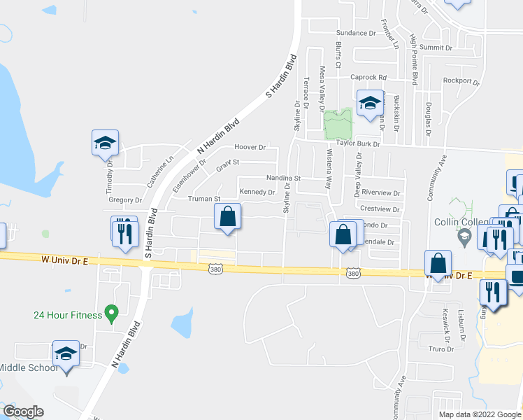 map of restaurants, bars, coffee shops, grocery stores, and more near 2003 Skyline Drive in McKinney