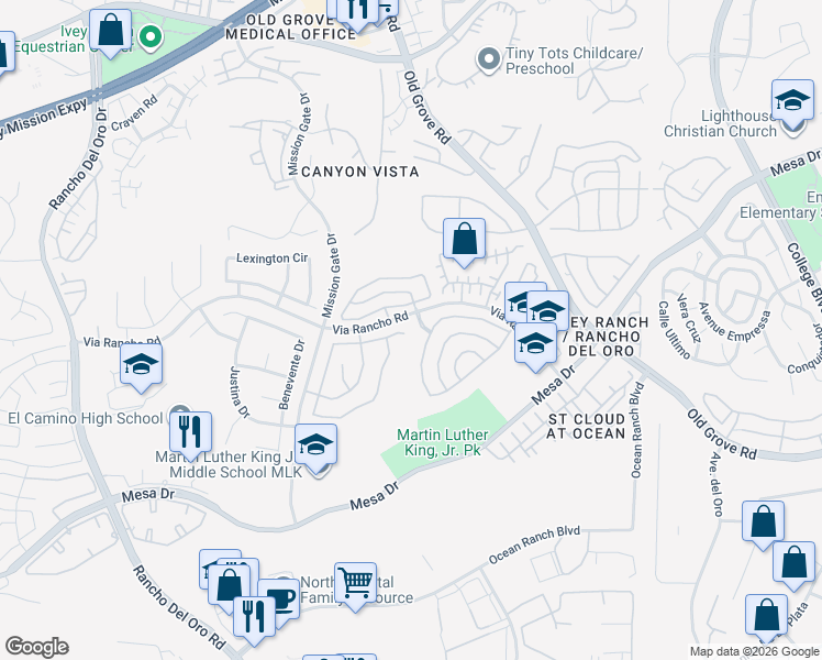 map of restaurants, bars, coffee shops, grocery stores, and more near 4146 Periwinkle Way in Oceanside