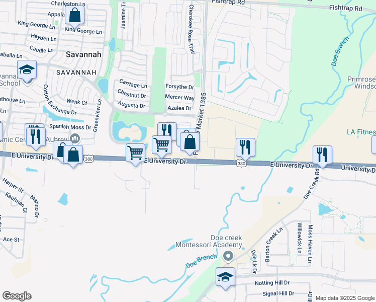 map of restaurants, bars, coffee shops, grocery stores, and more near 27575 U.S. 380 in Little Elm