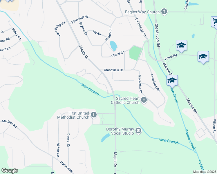 map of restaurants, bars, coffee shops, grocery stores, and more near 1317 Buttermilk Lane in Griffin
