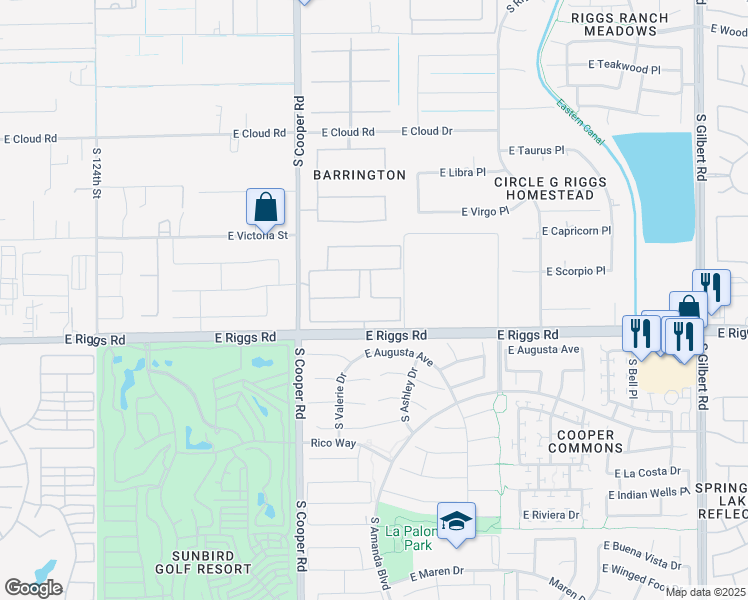 map of restaurants, bars, coffee shops, grocery stores, and more near 2124 East Gemini Place in Chandler