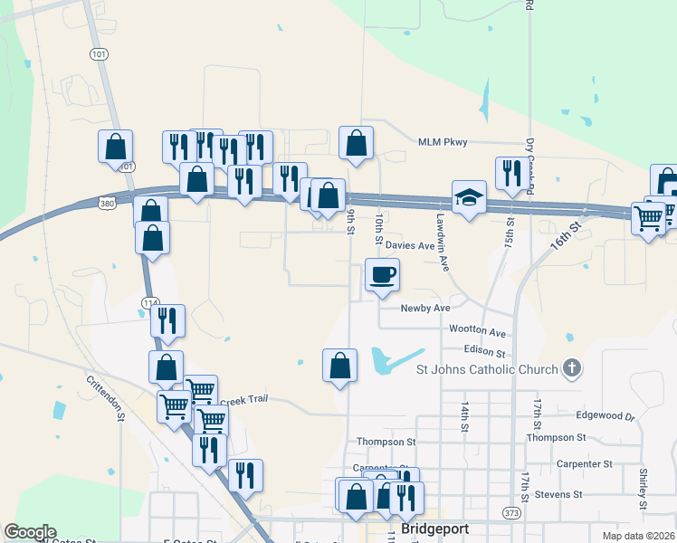 map of restaurants, bars, coffee shops, grocery stores, and more near 1909 9th Street in Bridgeport