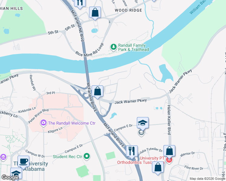 map of restaurants, bars, coffee shops, grocery stores, and more near 622 4th Street Northeast in Tuscaloosa