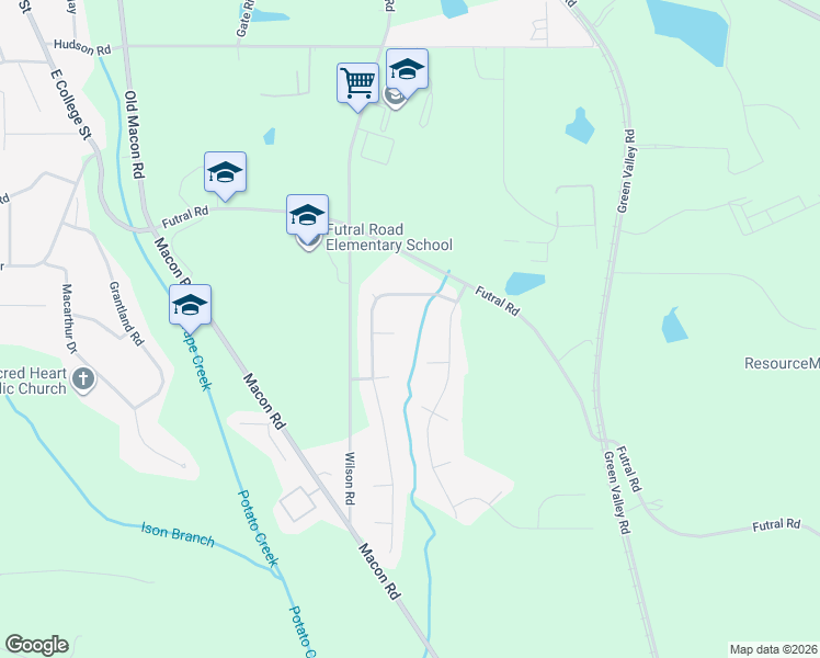 map of restaurants, bars, coffee shops, grocery stores, and more near 107 Shadow Creek Drive in Griffin