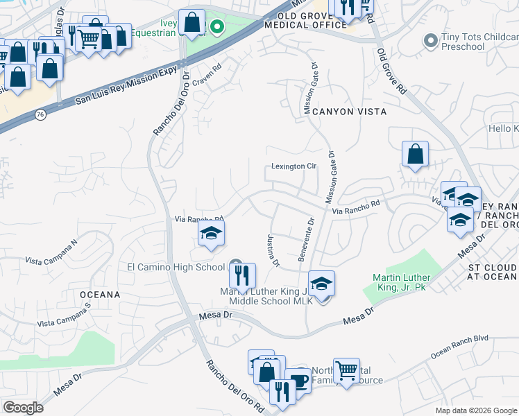 map of restaurants, bars, coffee shops, grocery stores, and more near 473 Benevente Drive in Oceanside
