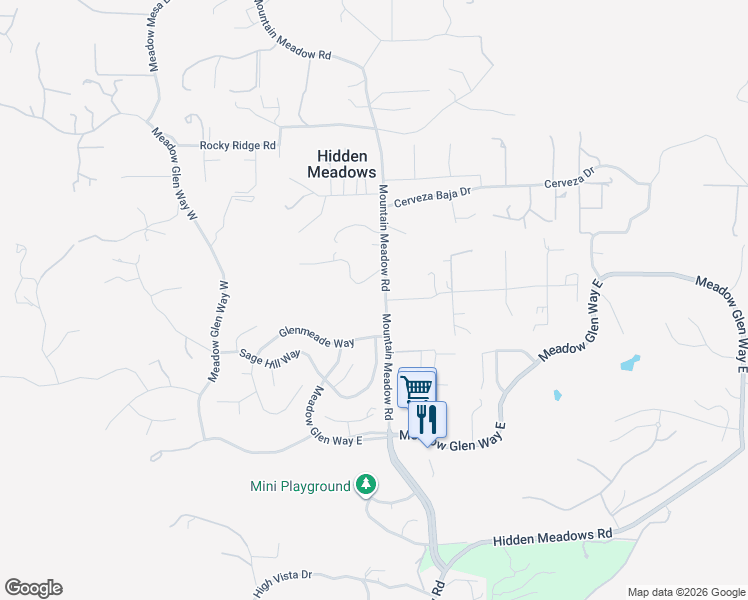 map of restaurants, bars, coffee shops, grocery stores, and more near 28148 Mountain Meadow Road in Escondido