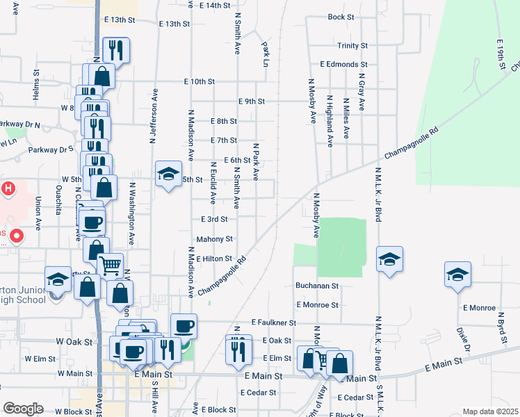 map of restaurants, bars, coffee shops, grocery stores, and more near 821 East 4th Street in El Dorado