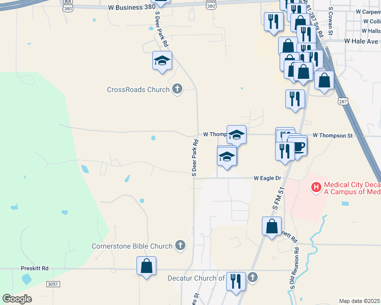 map of restaurants, bars, coffee shops, grocery stores, and more near 1706 South Deer Park Road in Decatur