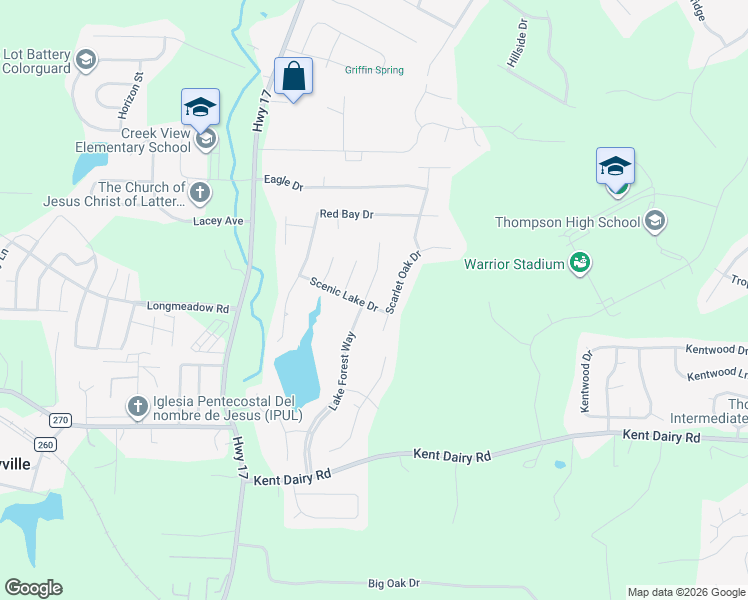 map of restaurants, bars, coffee shops, grocery stores, and more near 200 Lake Forest Way in Alabaster