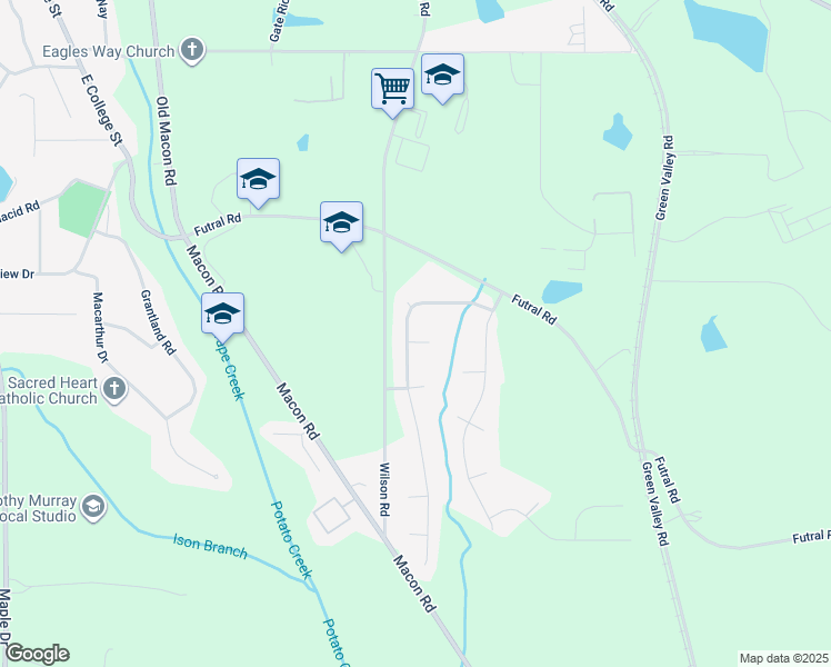 map of restaurants, bars, coffee shops, grocery stores, and more near 101 Shadow Creek Drive in Griffin