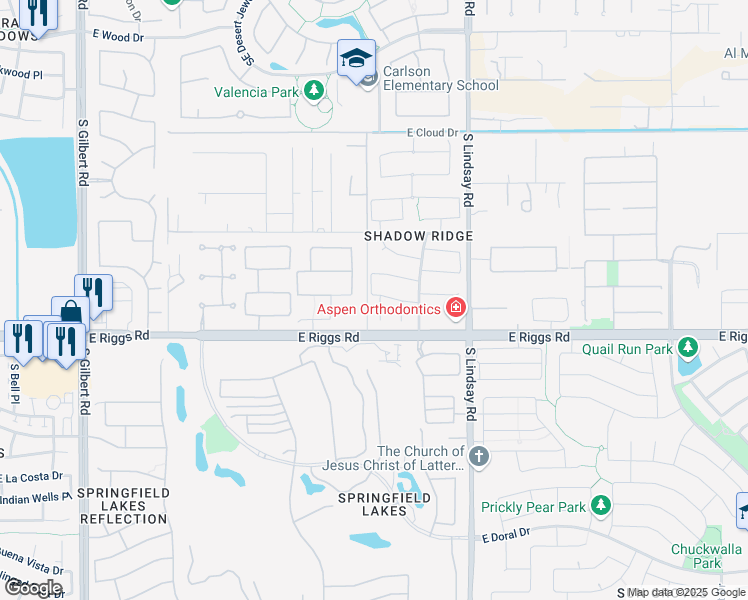 map of restaurants, bars, coffee shops, grocery stores, and more near 5910 South White Place in Chandler