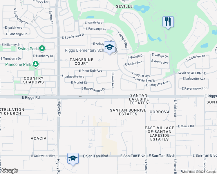 map of restaurants, bars, coffee shops, grocery stores, and more near 3558 East Ravenswood Drive in Gilbert