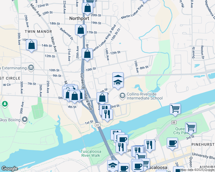 map of restaurants, bars, coffee shops, grocery stores, and more near 609 15th Avenue in Northport