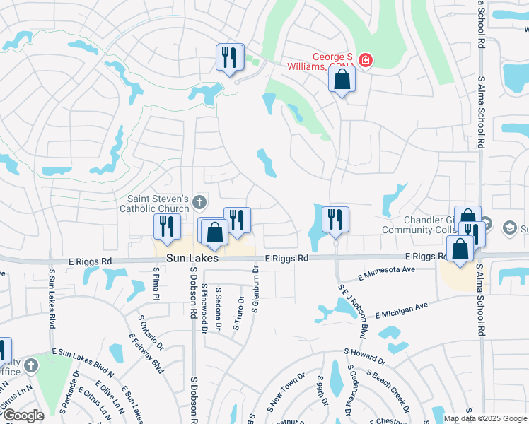 map of restaurants, bars, coffee shops, grocery stores, and more near 9809 East Hercules Drive in Sun Lakes