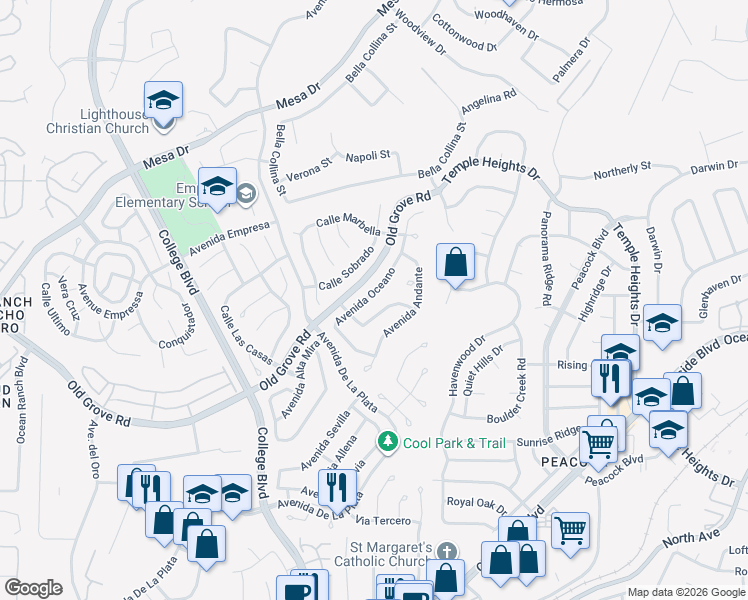 map of restaurants, bars, coffee shops, grocery stores, and more near 1632 Avenida Oceano in Oceanside