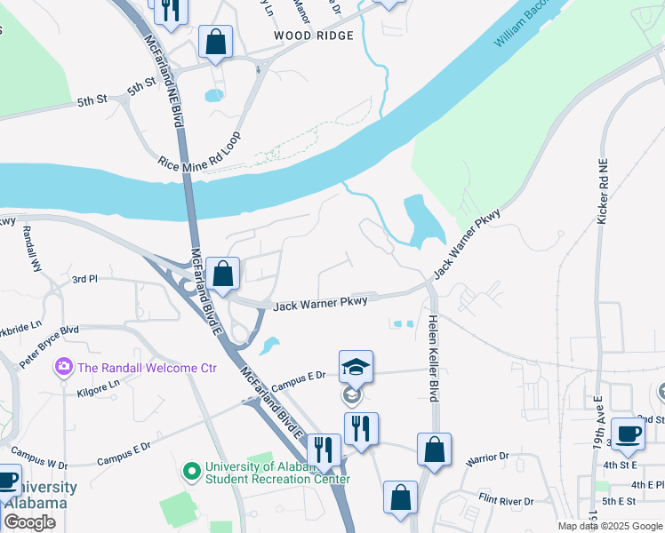 map of restaurants, bars, coffee shops, grocery stores, and more near 8th Avenue Northeast in Tuscaloosa
