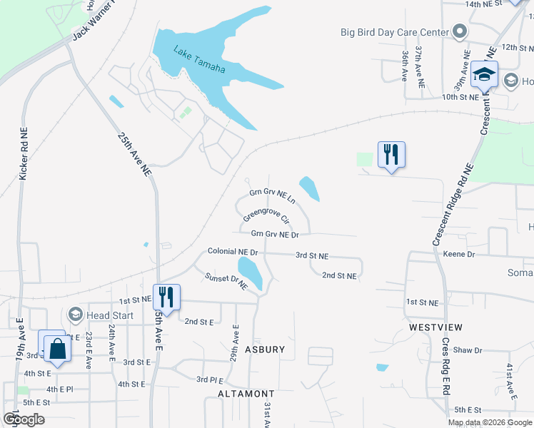 map of restaurants, bars, coffee shops, grocery stores, and more near 2947 Green Grove Circle Northeast in Tuscaloosa