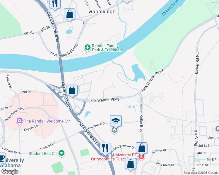 map of restaurants, bars, coffee shops, grocery stores, and more near 8th Avenue Northeast in Tuscaloosa