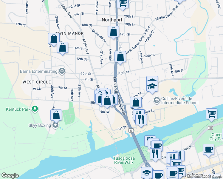 map of restaurants, bars, coffee shops, grocery stores, and more near 607 Main Avenue in Northport
