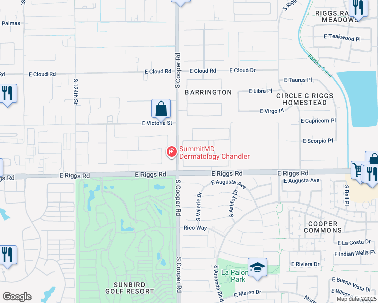 map of restaurants, bars, coffee shops, grocery stores, and more near 2064 East Gemini Place in Chandler