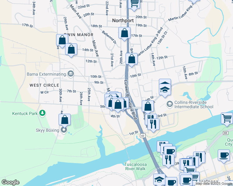 map of restaurants, bars, coffee shops, grocery stores, and more near 607 Main Avenue in Northport