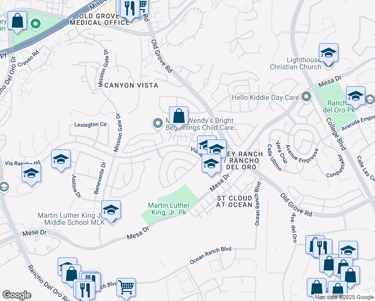 map of restaurants, bars, coffee shops, grocery stores, and more near 457 Via Cruz in Oceanside