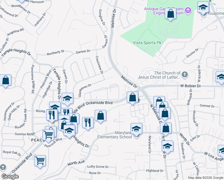 map of restaurants, bars, coffee shops, grocery stores, and more near 2435 Catalina Circle in Oceanside