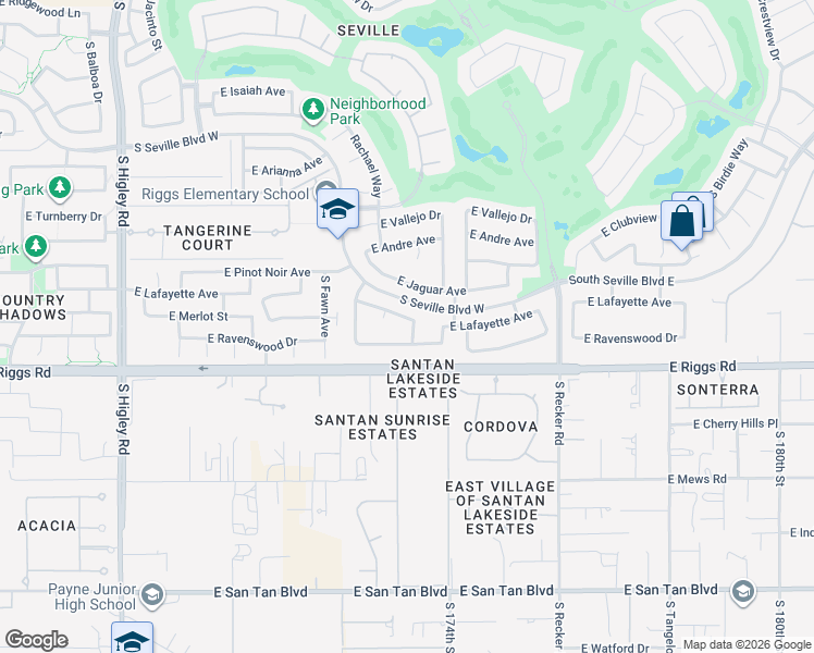 map of restaurants, bars, coffee shops, grocery stores, and more near 3727 Lafayette Avenue in Gilbert
