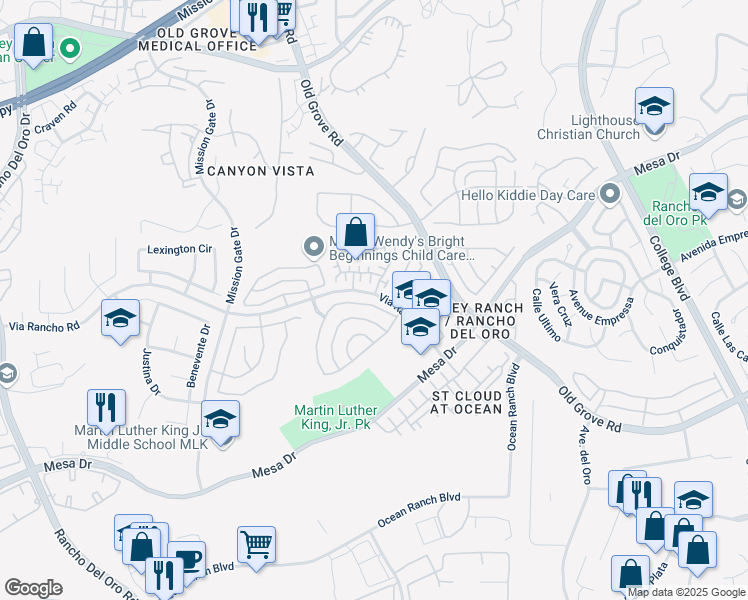 map of restaurants, bars, coffee shops, grocery stores, and more near 457 Via Cruz in Oceanside