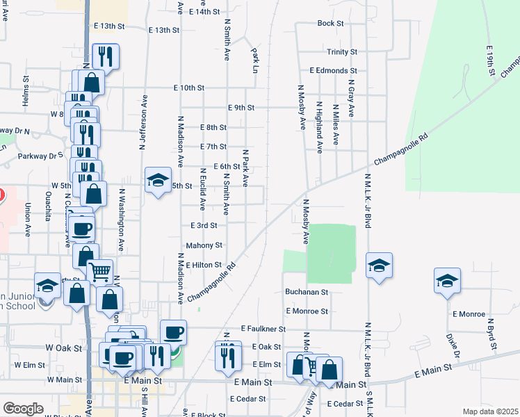 map of restaurants, bars, coffee shops, grocery stores, and more near 821 East 4th Street in El Dorado