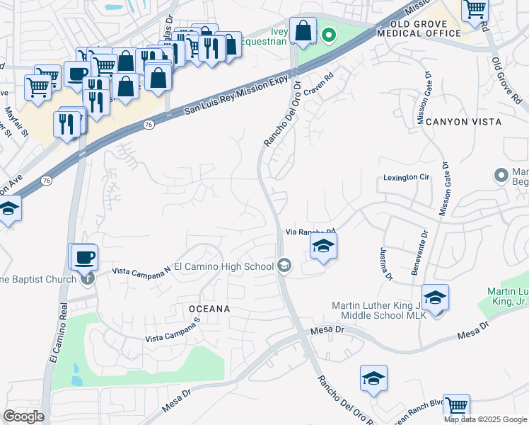 map of restaurants, bars, coffee shops, grocery stores, and more near 372 San Dimas Avenue in Oceanside